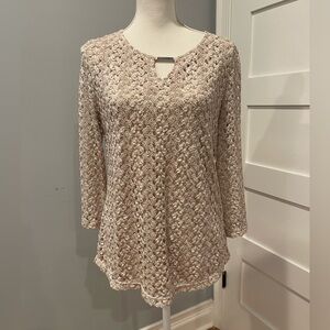 JM Collection Textured Layered Lace Top 3/4 Sleeves w/Built In Liner Size M